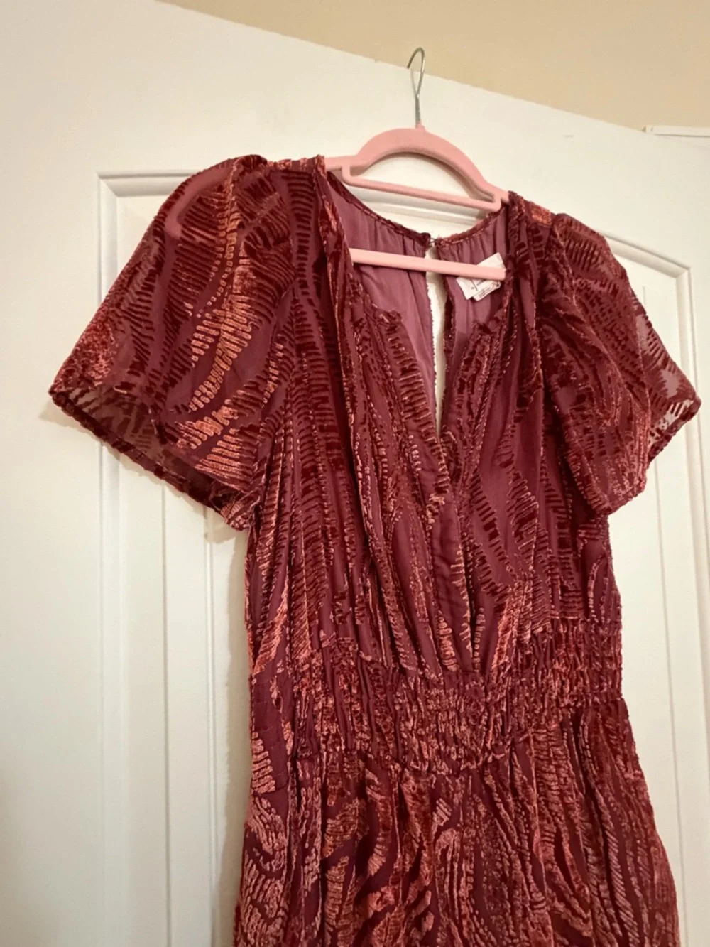 Anthropologie Somerset Jumpsuit Velvet Burnout Edition Sz Med Wide Leg Rust - Picture 8 of 17
